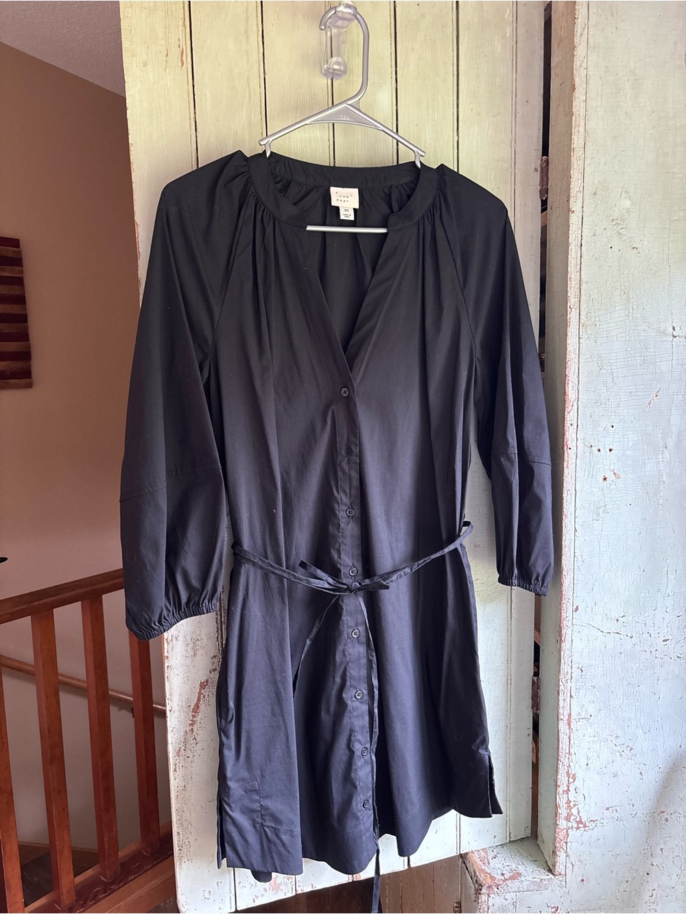 a new day Black Long-Sleeve Button Front Tie-Waist Dress